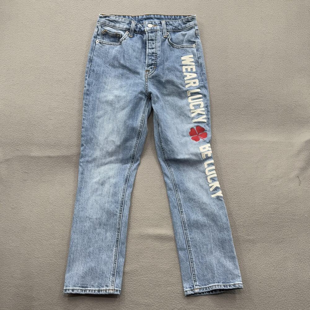 Lucky Brand Bridgette Straight Jeans Womens 27 Blue High Rise Wear Lucky Graphic